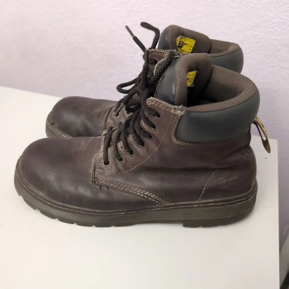 Dr Martens Steel Toe Work Boots Mens 9 Brown Leather Slip Resistant Winch St